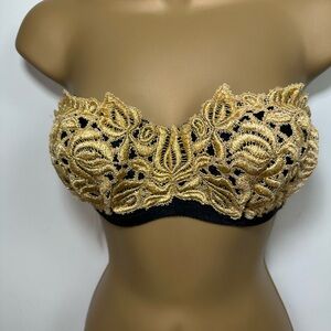 Judy’s Vintage 70/80’s?Black W/Metallic Gold Embroidered Over UnderwireBra NWT S